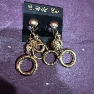 Gold Dangle Clip On Earrings